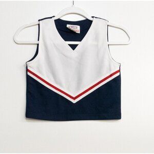 Cheer Kids Girls White Navy Blue Tank Top V-Neck Pullover Colorblock Size 8
